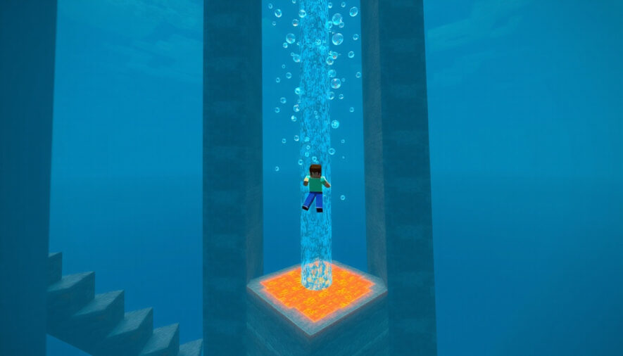 Водяной лифт в Майнкрафт с пузырьками